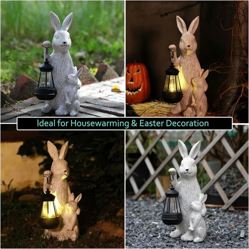 SM25017 Rabbit Resin Statue Solar Tabletop Animal Lamp_4