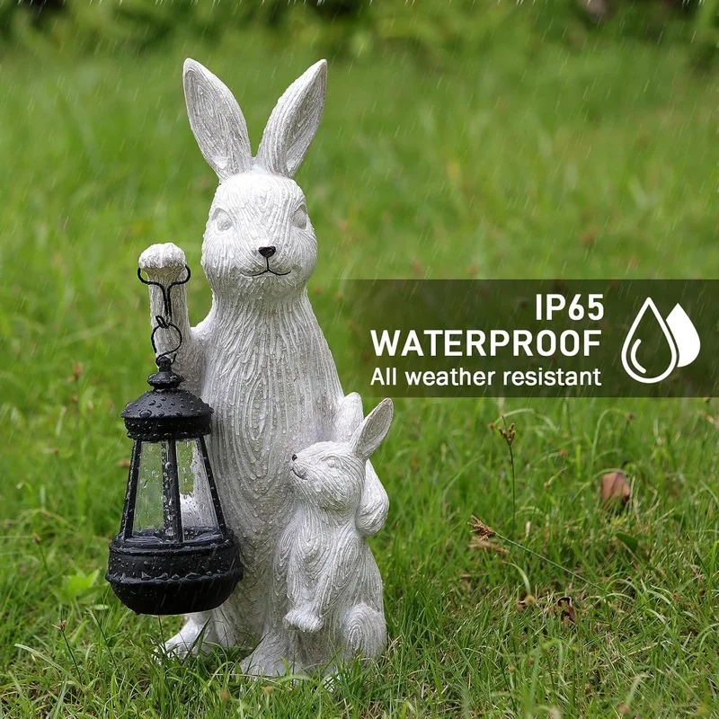 SM25017 Rabbit Resin Statue Solar Tabletop Animal Lamp_5