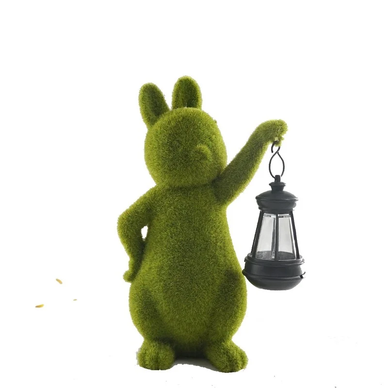 SM25018 White Textured Resin Rabbit Solar Lamp with Lantern - Decorative Animal Tabletop Light_2