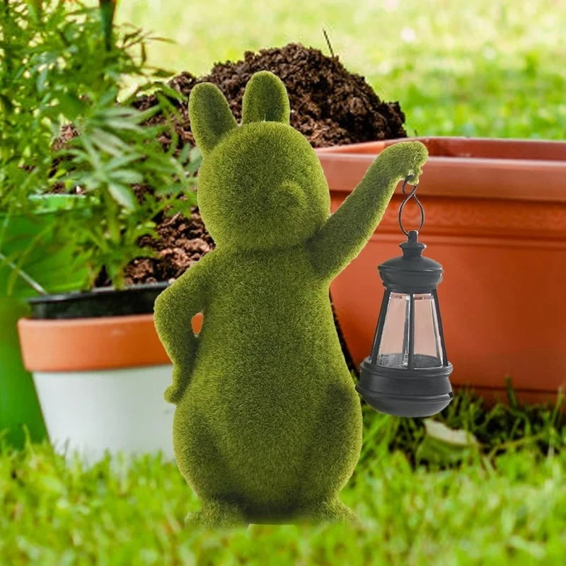 SM25018 White Textured Resin Rabbit Solar Lamp with Lantern - Decorative Animal Tabletop Light_6