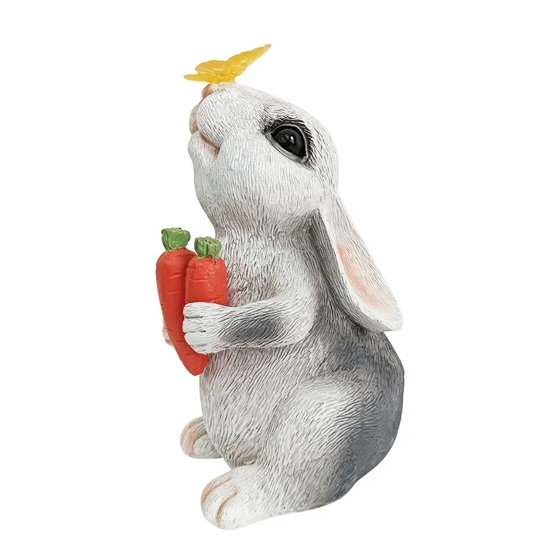 SM25031 Solar Resin Statue - Rabbit with Butterfly Tabletop Animal Lamp_2