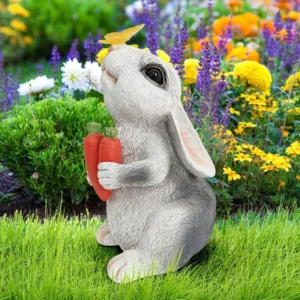 SM25031 Solar Resin Statue - Rabbit with Butterfly Tabletop Animal Lamp_3