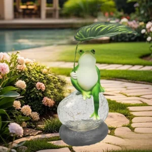 SM25094 Solar Frog with Umbrella Freestanding Light Animal Resin Statue