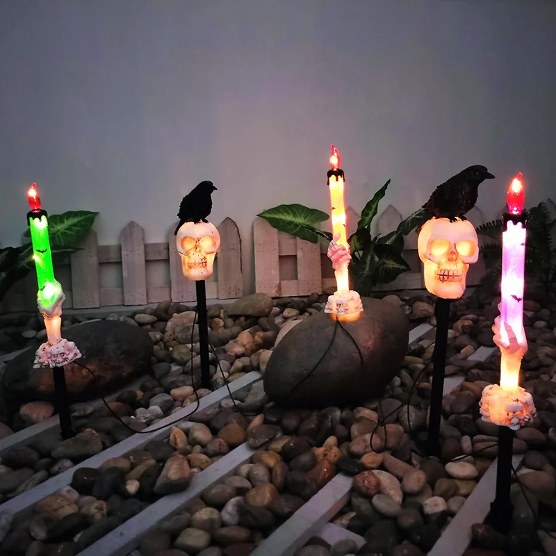 SM251009 Pack of 5 Resin Statue Solar Skull Candle Stake Lights_4