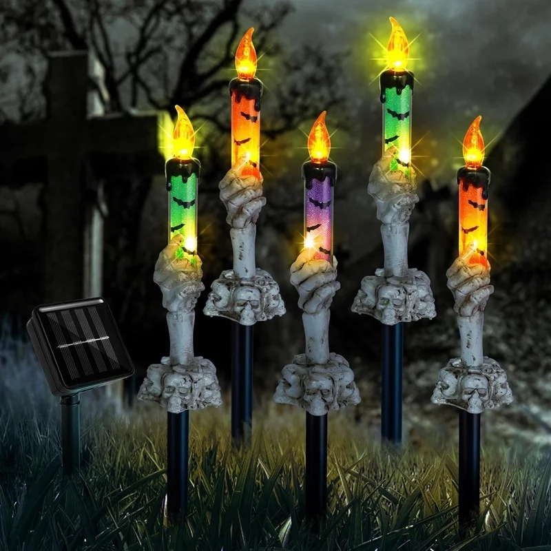 SM251013 Pack of 5 Resin Statue Halloween Candles Solar Stake Lights