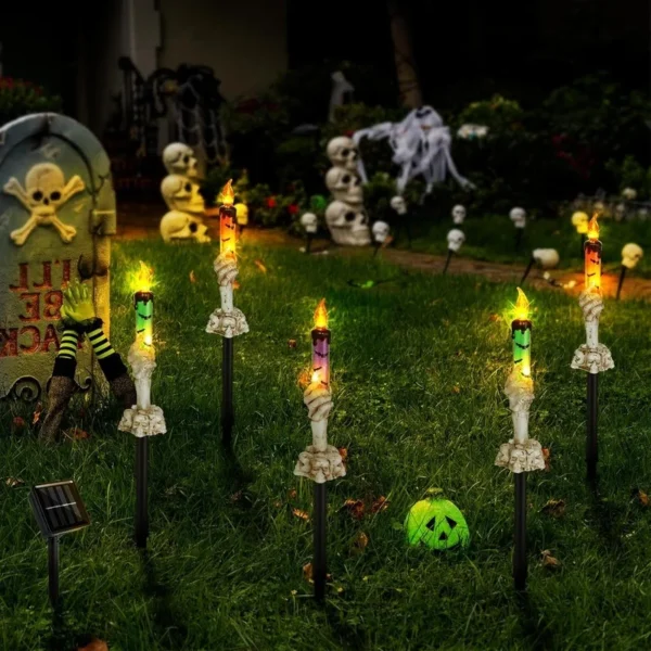 SM251013 Pack of 5 Resin Statue Halloween Candles Solar Stake Lights_3
