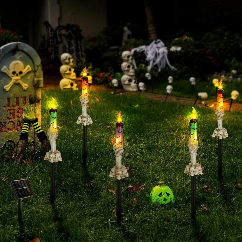 SM251013 Pack of 5 Resin Statue Halloween Candles Solar Stake Lights_3