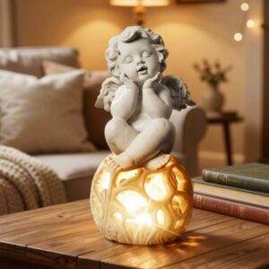 sm251053 resin praying angel small white decorative freestanding solar light with flowers