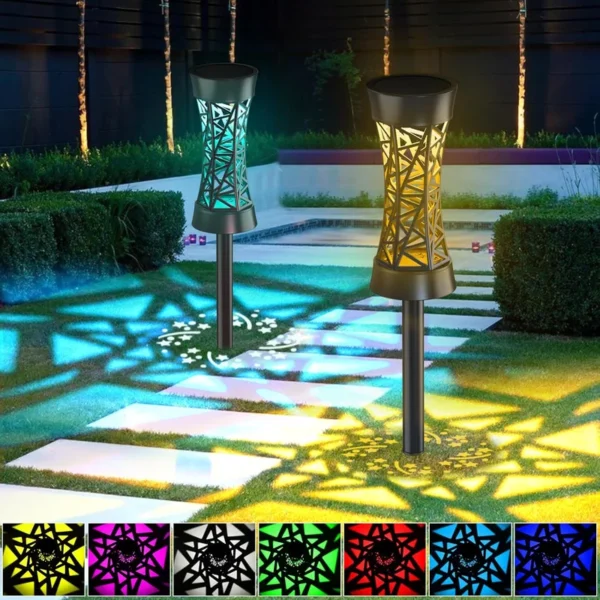 SM251056 ABS Plastic Hollow Solar Stake Lantern, 2-Piece Set, Dual Lighting Mode_2