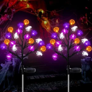 SM251081 20LED Halloween Solar Stake Light - Plastic PP Ghost, Pumpkin, Globe, Leaf, Tree