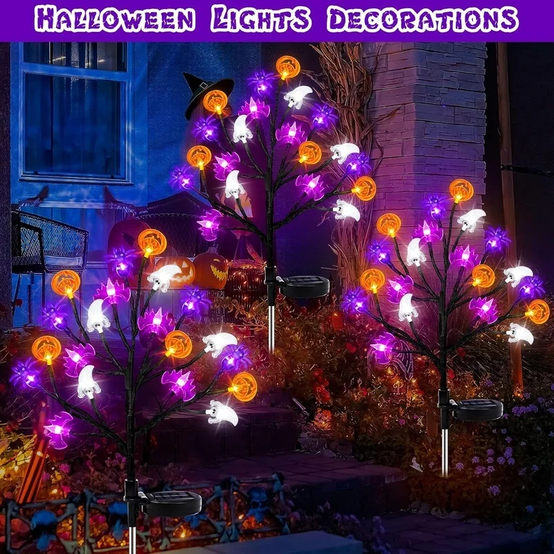 SM251081 20LED Halloween Solar Stake Light - Plastic PP Ghost, Pumpkin, Globe, Leaf, Tree_3