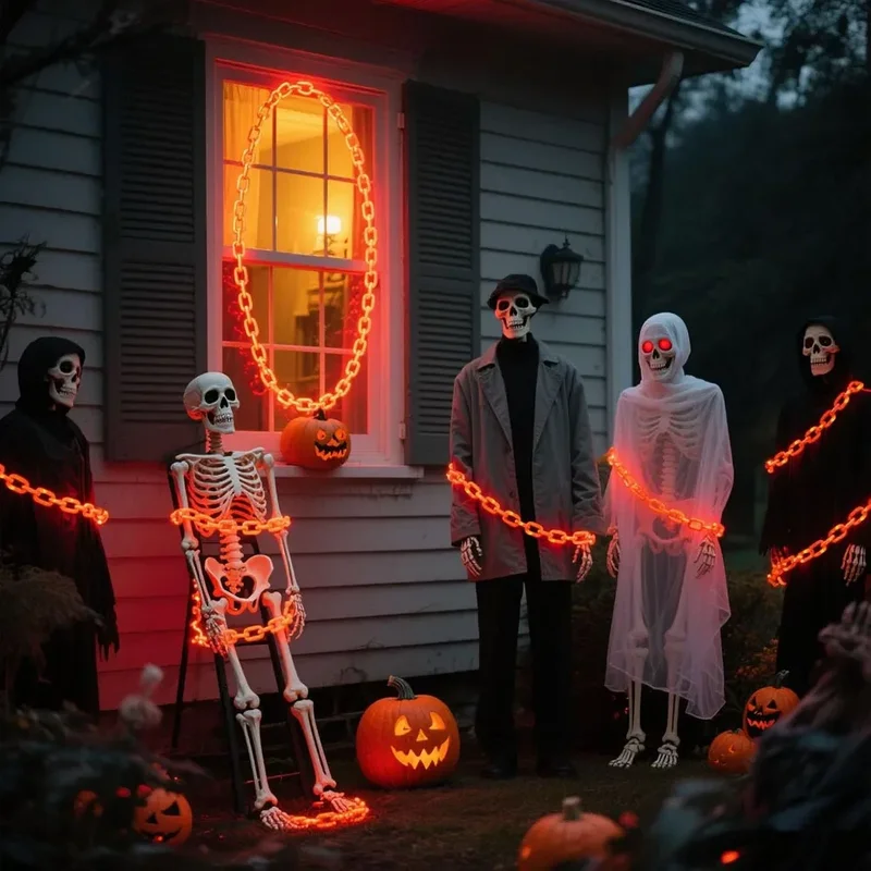 SM251089 PP Plastic Solar Halloween Skeleton String Light Chain_2