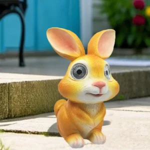 SM25117 Solar Bunny Resin Statue - Small Ornate Gold Rabbit with Stand
