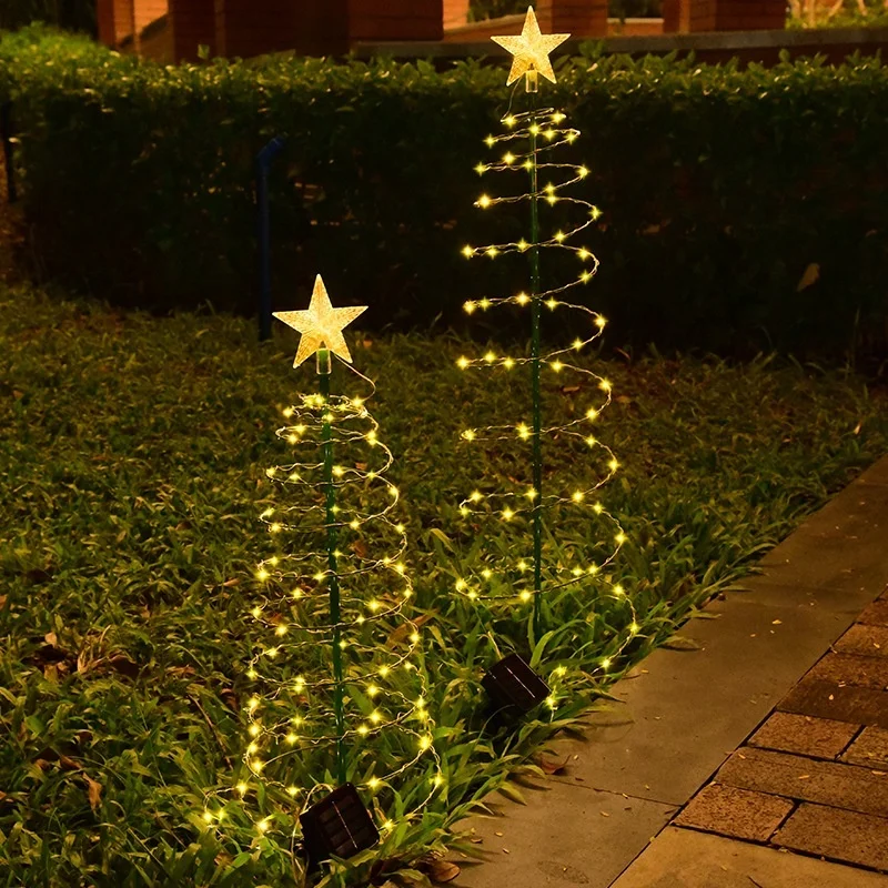 SM25127 ABS Plastic Solar Wrought Iron Christmas Tree Stake Light_3