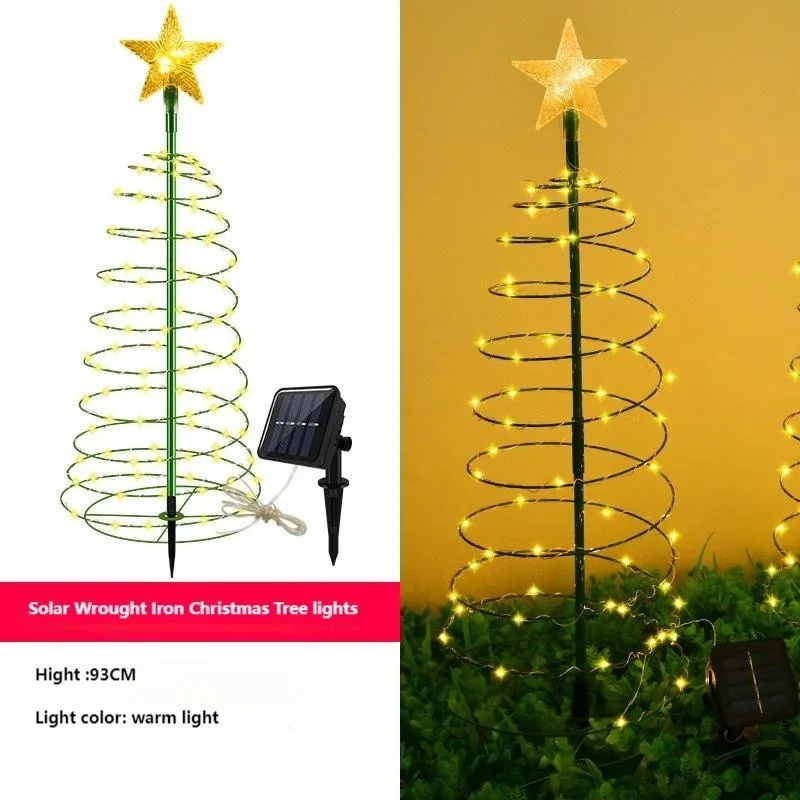 SM25127 ABS Plastic Solar Wrought Iron Christmas Tree Stake Light_5