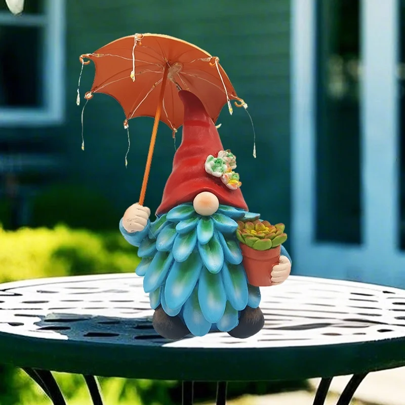 SM25183B Solar Powered Resin Statue Tabletop Lamp with Umbrella-Shaped Fairy Figure