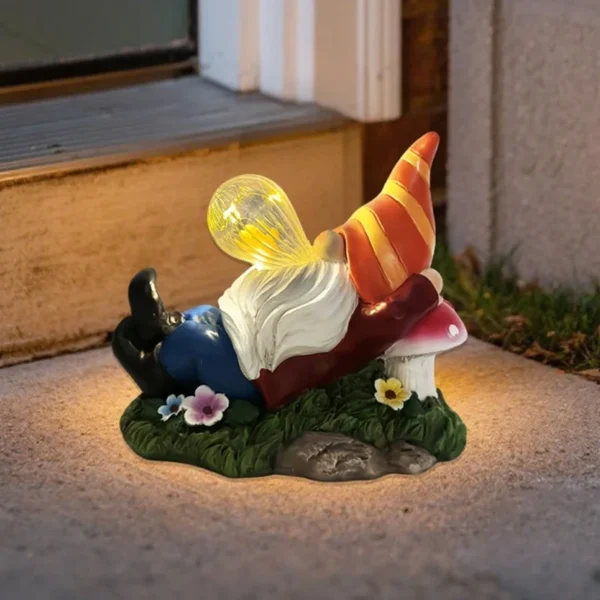 SM25212 Solar Lamp Resin Statue - Mushroom Seat Elf with Glass Orb Tabletop Light
