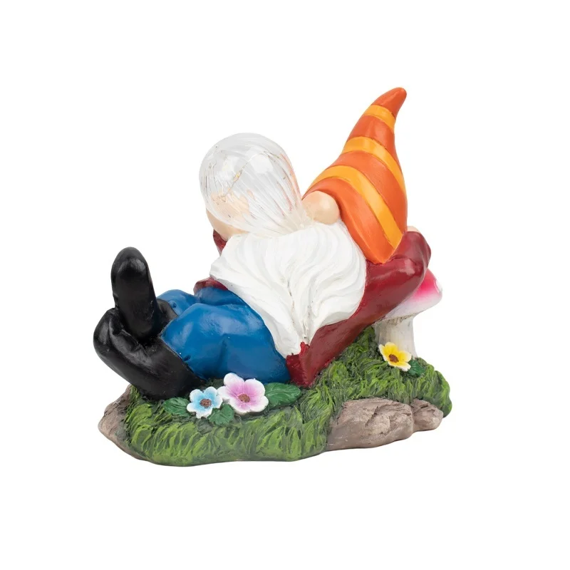 SM25212 Solar Lamp Resin Statue - Mushroom Seat Elf with Glass Orb Tabletop Light_2