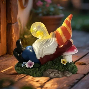 SM25212C Resin Statue Lie Fairy with Glass Orb Solar Tabletop Lamp