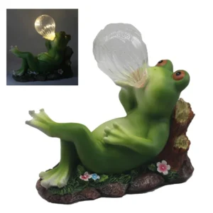 SM25213B Lying Frog Resin Statue with Glass Ball Solar Lamp Tabletop Animal Light Globe_2