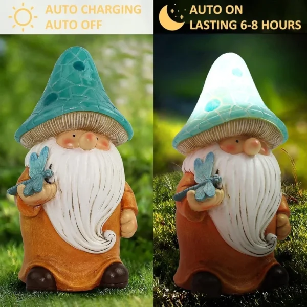 SM25214 Yellow Mushroom Head Elf Solar Lamp Resin Statue Tabletop Light_4