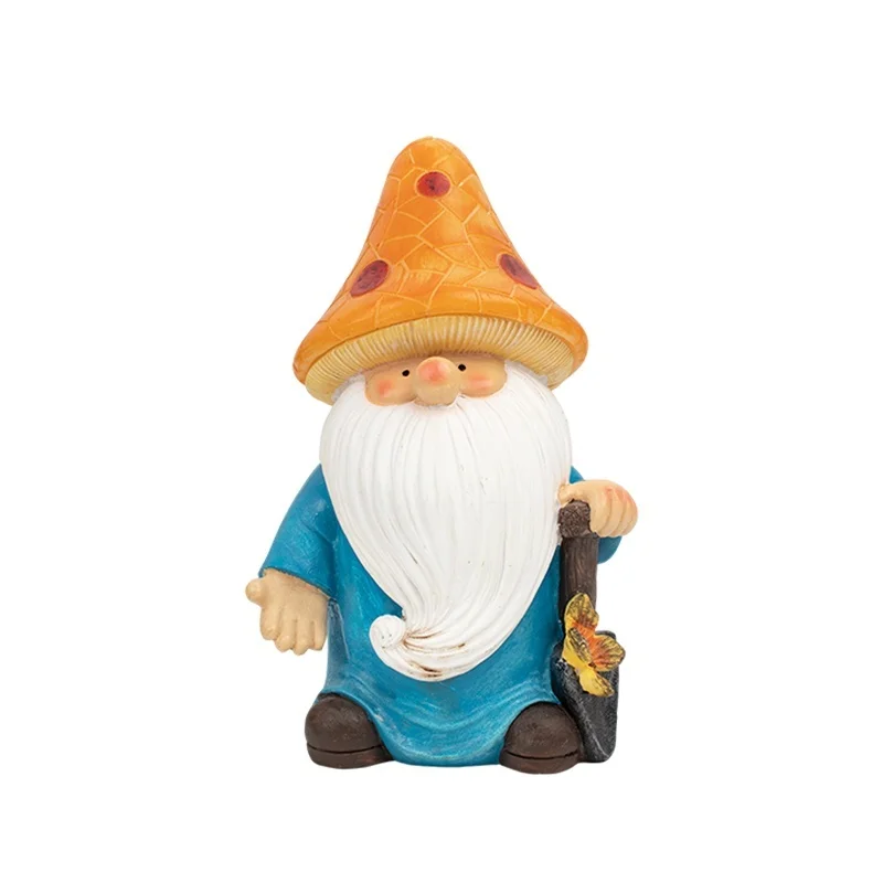 SM25214B Yellow Mushroom Head Elf Solar Lamp Resin Statue Tabletop Light_2