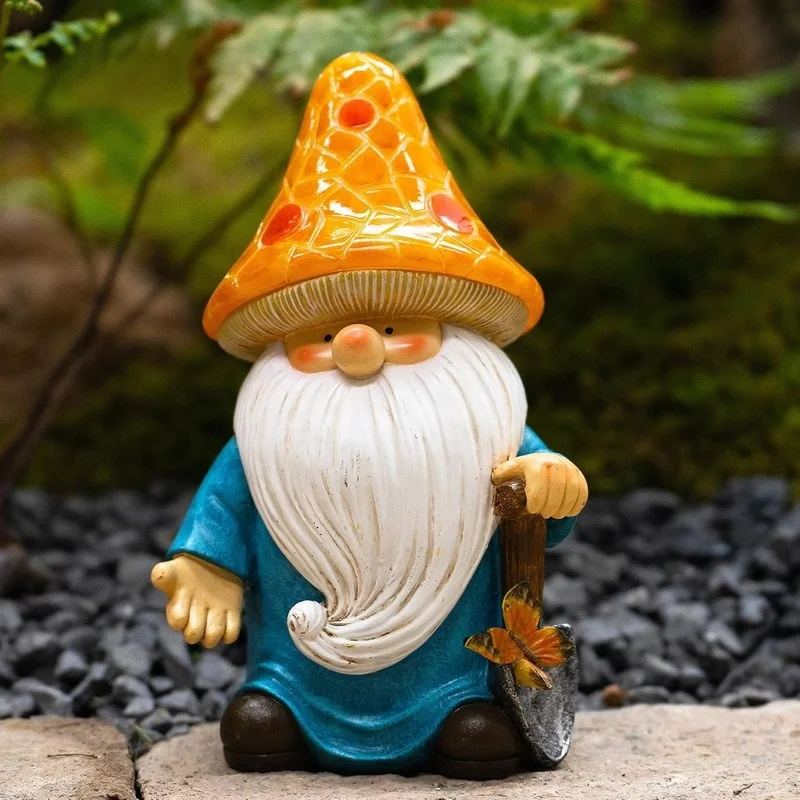 SM25214B Yellow Mushroom Head Elf Solar Lamp Resin Statue Tabletop Light_3