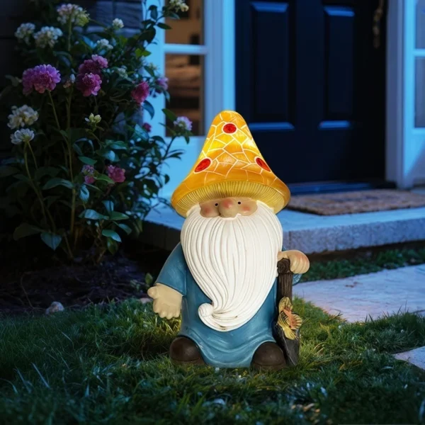 SM25214B Yellow Mushroom Head Elf Solar Lamp Resin Statue Tabletop Light_9