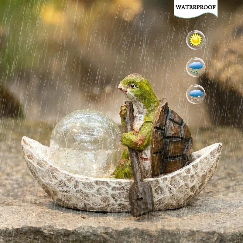 SM25215 Solar Freestanding Light Resin Statue - Elf Boating