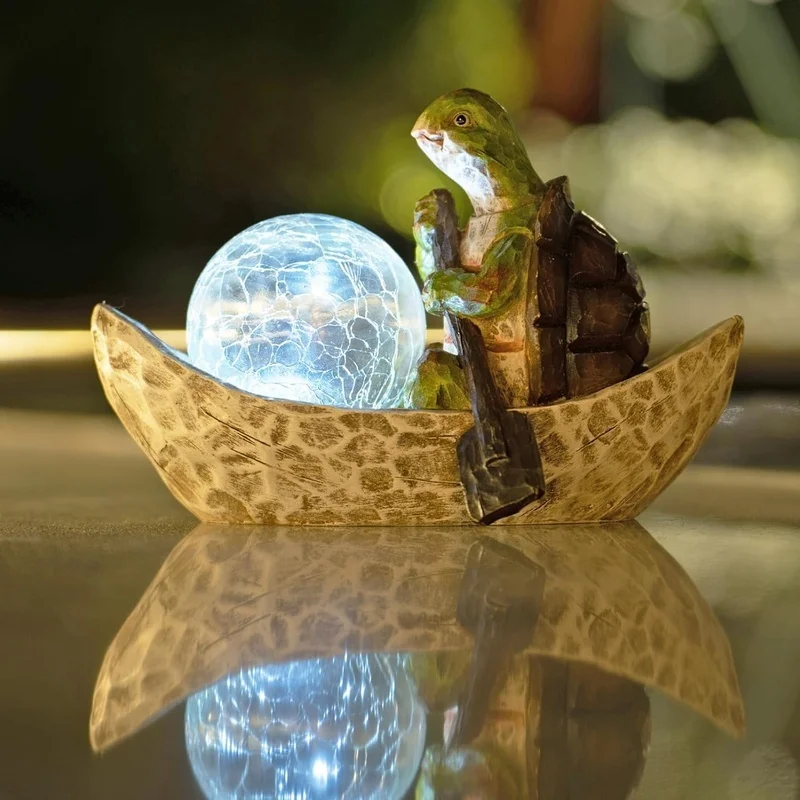 SM25215 Solar Freestanding Light Resin Statue - Elf Boating_7