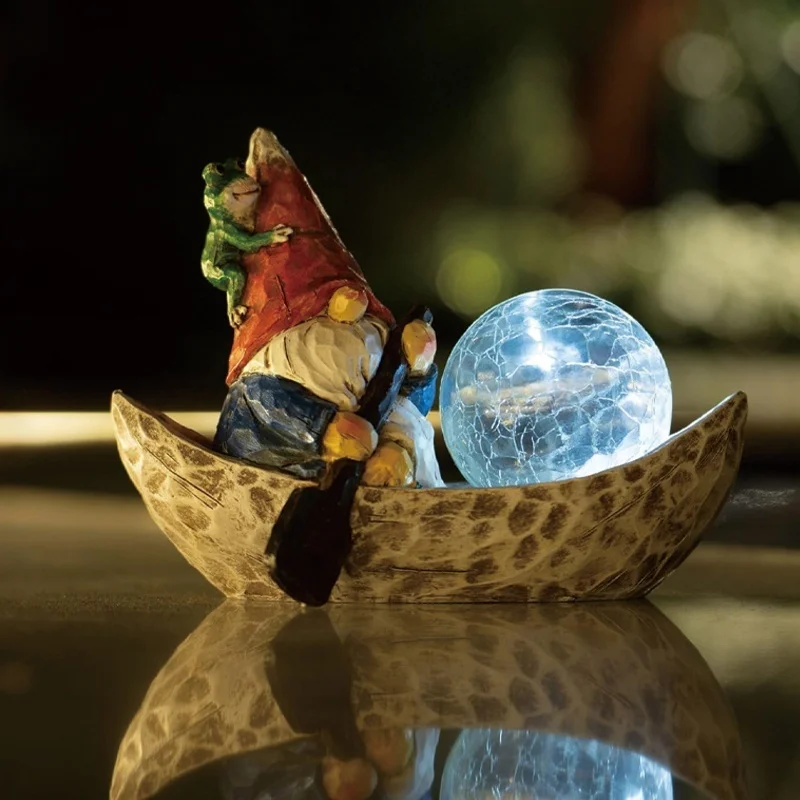 SM25215B Solar Freestanding Light Resin Statue - Elf Boating
