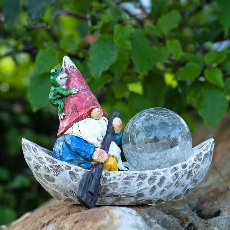 SM25215B Solar Freestanding Light Resin Statue - Elf Boating_2