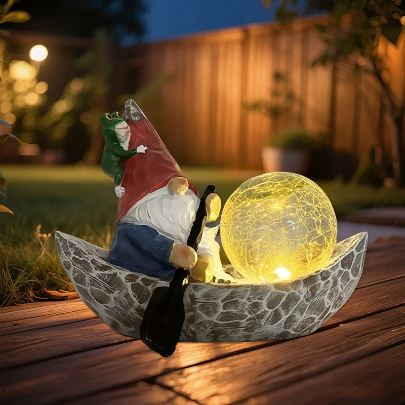 SM25215B Solar Freestanding Light Resin Statue - Elf Boating_3