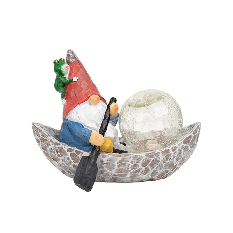 SM25215B Solar Freestanding Light Resin Statue - Elf Boating_4