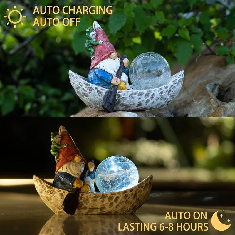 SM25215B Solar Freestanding Light Resin Statue - Elf Boating_5