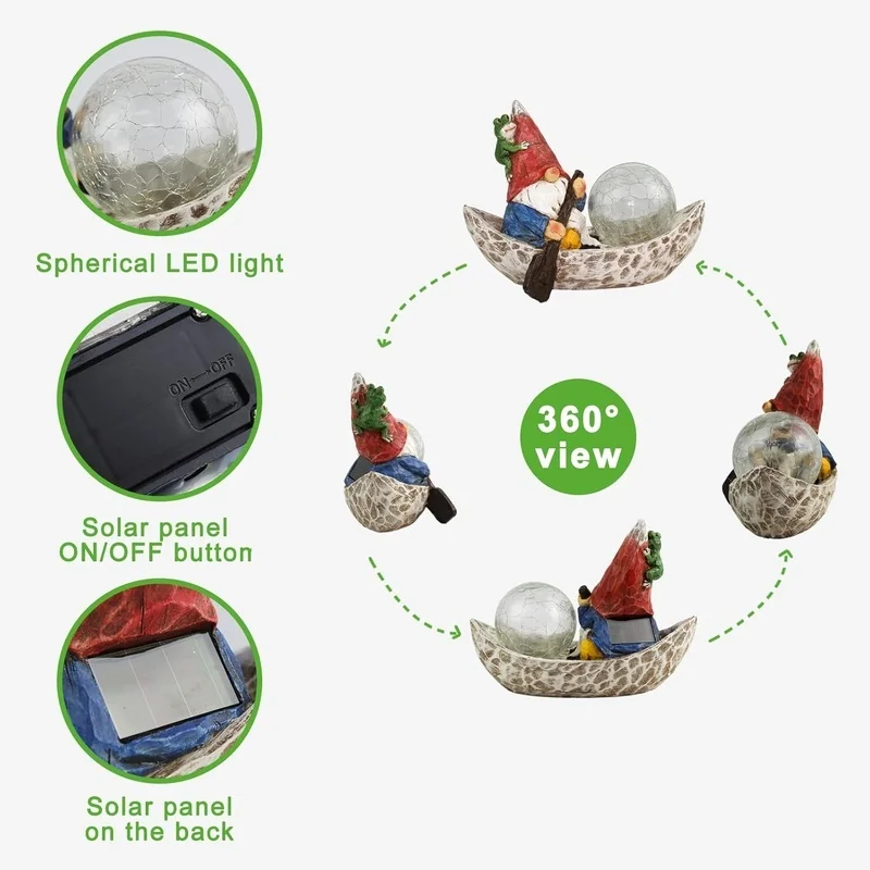 SM25215B Solar Freestanding Light Resin Statue - Elf Boating_6
