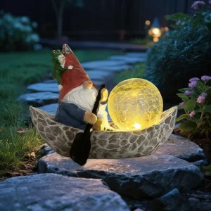 SM25215B Solar Freestanding Light Resin Statue - Elf Boating_7