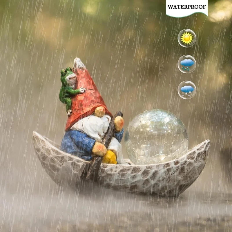 SM25215B Solar Freestanding Light Resin Statue - Elf Boating_8