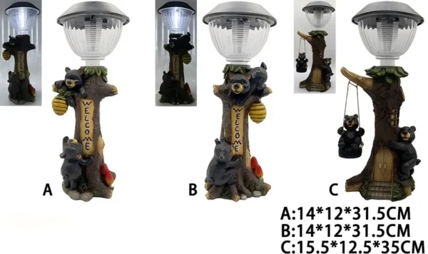SM25216 Solar Lights Resin Bear Swing Freestanding Animal Statue