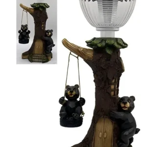 SM25216 Solar Lights Resin Bear Swing Freestanding Animal Statue_2