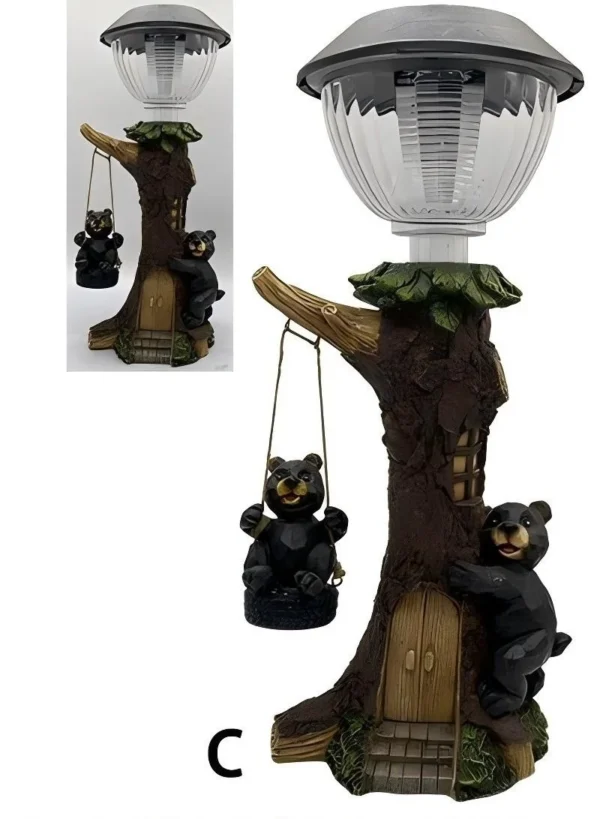 SM25216 Solar Lights Resin Bear Swing Freestanding Animal Statue_2