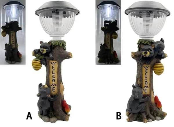 SM25216 Solar Lights Resin Bear Swing Freestanding Animal Statue_3