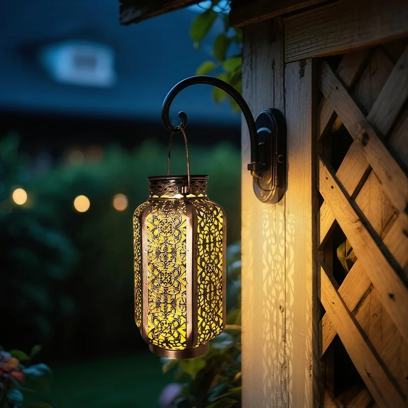 SM25252 Six-Sided Wrought Iron Solar Lantern Hanging Light_1