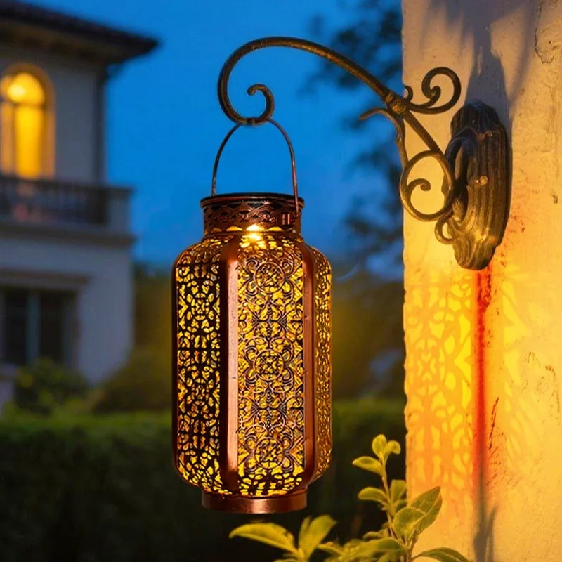 SM25252 Six-Sided Wrought Iron Solar Lantern Hanging Light_2