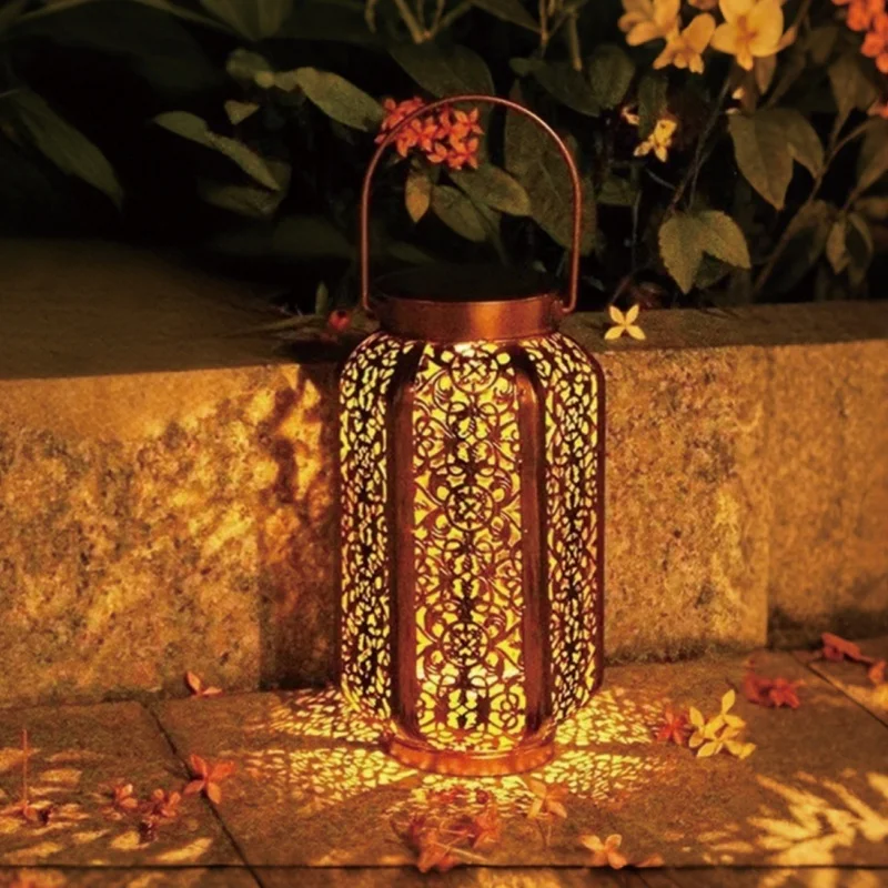SM25252 Six-Sided Wrought Iron Solar Lantern Hanging Light_5