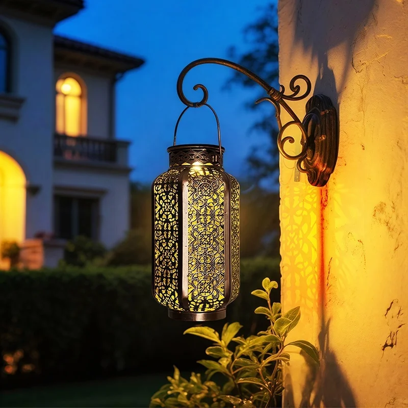 SM25252 Six-Sided Wrought Iron Solar Lantern Hanging Light_6