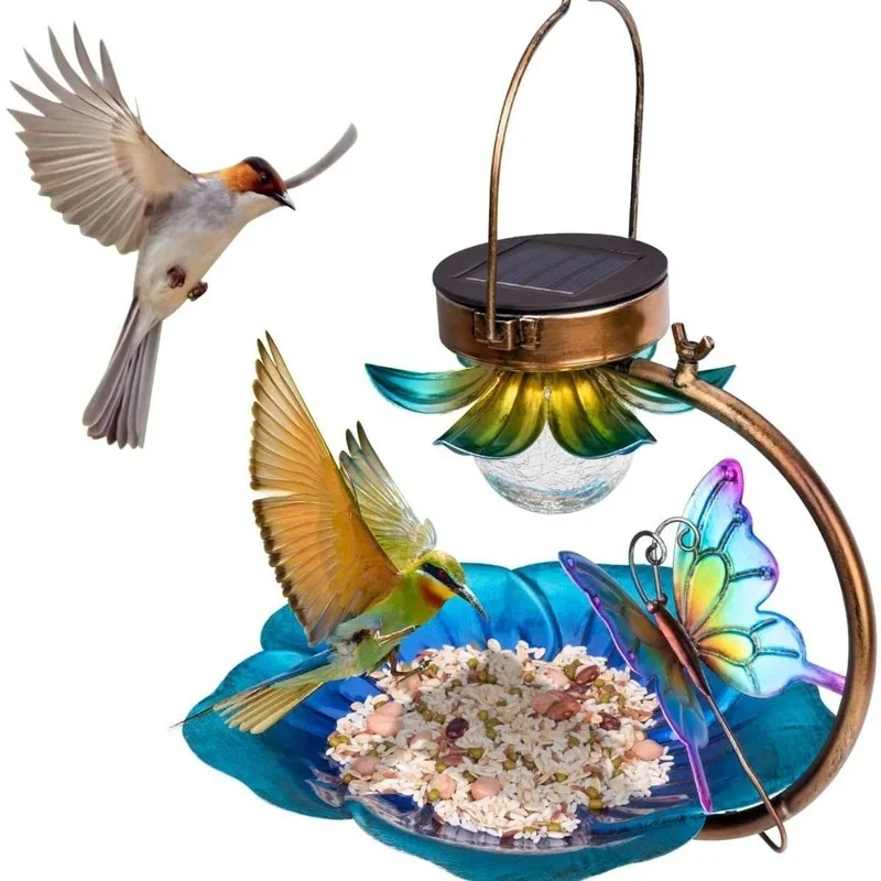 SM25261 Metal Iron Solar Bird Feeder Tabletop Lamp for Animals_1