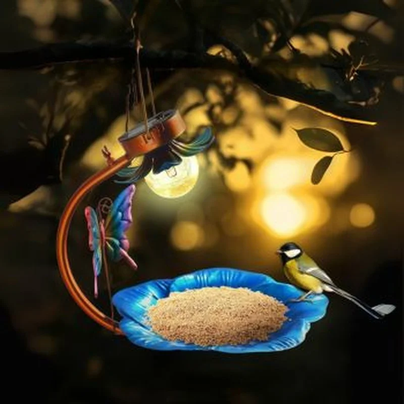 SM25261 Metal Iron Solar Bird Feeder Tabletop Lamp for Animals_2