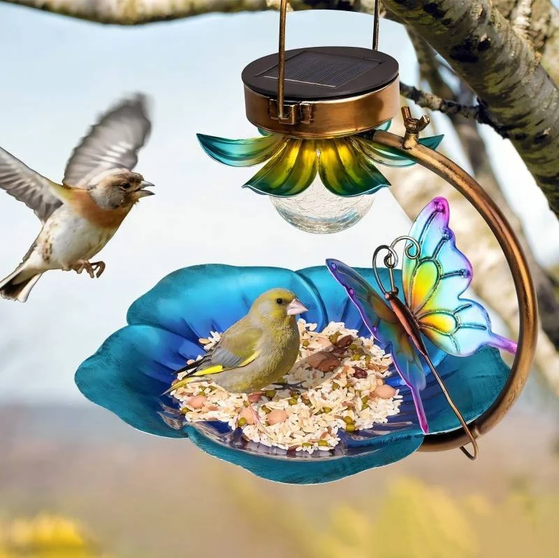 SM25261 Metal Iron Solar Bird Feeder Tabletop Lamp for Animals_4