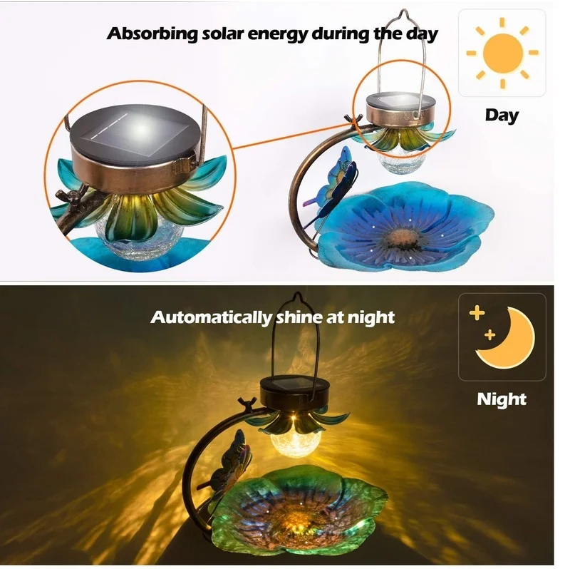 SM25261 Metal Iron Solar Bird Feeder Tabletop Lamp for Animals_8